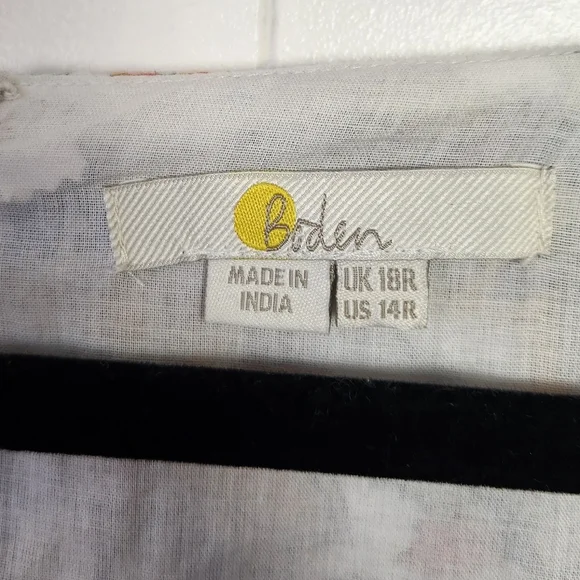 Boden Linen Blend Midi Dress Puff Sleeve A-Line Floral Boho Print V-Neck Size 14 - Picture 10 of 16